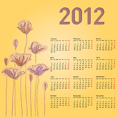 Image showing Stylish calendar with flowers for 2012. Week starts on Monday.