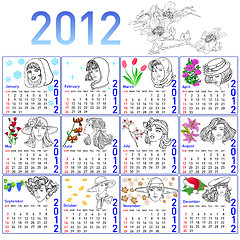 Image showing 2012 year calendar in vector. Hand-drawn fashion model.