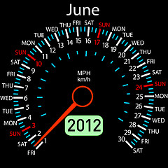 Image showing 2012 year ñalendar speedometer car in vector. June.