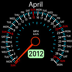 Image showing 2012 year ñalendar speedometer car in vector. April.