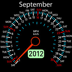 Image showing 2012 year ñalendar speedometer car in vector. September.