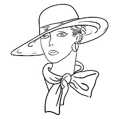 Image showing Hand-drawn fashion model. Vector illustration. Woman's face