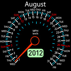 Image showing 2012 year ñalendar speedometer car in vector. August.