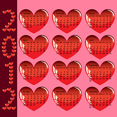 Image showing Stylish calendar with red hearts for 2012. Sundays first