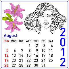 Image showing 2012 year calendar in vector. August.