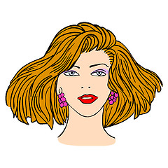 Image showing Hand-drawn fashion model. Vector illustration. Woman's face