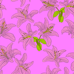 Image showing Seamless  background with flower lily. 