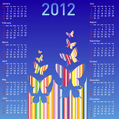 Image showing Stylish calendar with  butterflies for 2012. Week starts on Sund