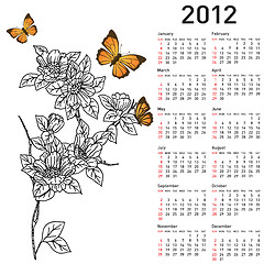 Image showing Calendar for 2012 with  flowers