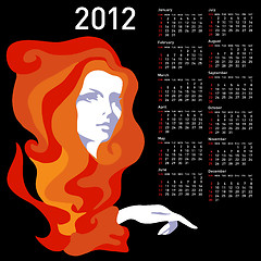 Image showing Stylish calendar with woman  for 2012. Week starts on Sunday.