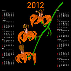 Image showing Calendar for 2012 with  flowers