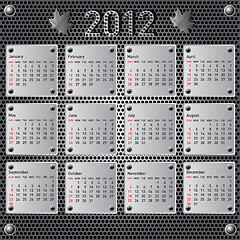 Image showing Stylish calendar with metallic  effect for 2012. Sundays first