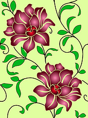 Image showing Seamless wallpaper  a seam with flower and leaves 