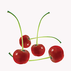 Image showing Four appetizing mature cherries 