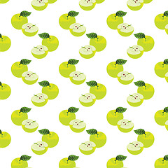 Image showing Seamless pattern with apples on the green background.