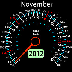 Image showing 2012 year ñalendar speedometer car in vector. November.