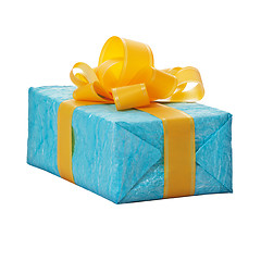Image showing Gift in the blue box with yellow bow