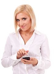 Image showing Businesswoman using touch screen smart phone