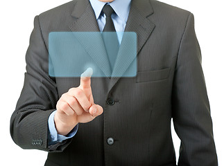 Image showing man pushes an invisible button in the visual display