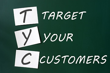 Image showing 'Target your customers' concept written with white chalk on a blackboard
