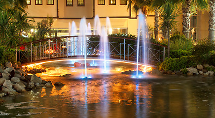 Image showing night fountains in luxury five stars hotel