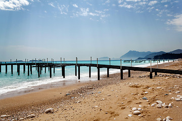 Image showing Beach with pier at the mediterranean sea