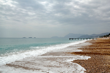 Image showing Beach with pier at the mediterranean sea