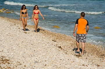 Image showing Walking on the beach