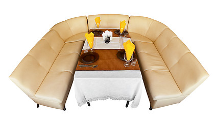 Image showing Leather sofa and table in a restaurant