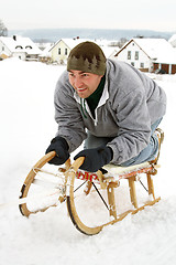 Image showing Sledding at winter time  