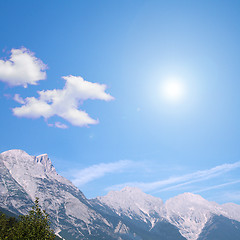 Image showing white clouds and blue sky in the mountain country