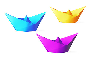 Image showing Colorful paper ships isolated on a white background