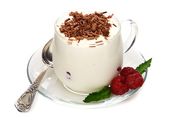 Image showing Bavarian cream with raspberries and chocolate.