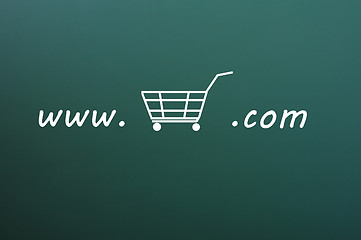 Image showing On-line shopping website on a green chalkboard