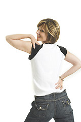 Image showing woman with white t-shirt turning her back