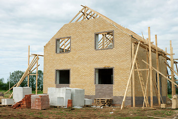 Image showing Brick house under construction