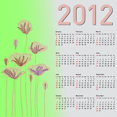 Image showing Stylish calendar with flowers for 2012. Week starts on Sunday.