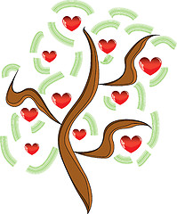 Image showing Vector apple tree with red fruits in the form of heart 