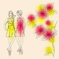 Image showing fashion girls  on a floral background