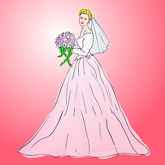 Image showing Bride in wedding dress white with bouquet