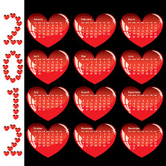 Image showing Stylish calendar with red hearts for 2012. 