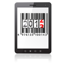 Image showing Tablet PC computer with 2013 New Year counter, barcode