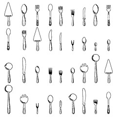 Image showing Spoons, forks and knives on a white background. Vector illustrat