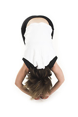 Image showing woman in white t-shirt doing yoga