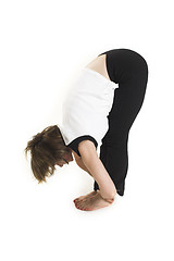 Image showing woman in white t-shirt doing yoga