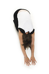 Image showing woman in white t-shirt doing yoga