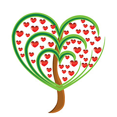 Image showing Vector apple tree with red fruits in the form of heart 