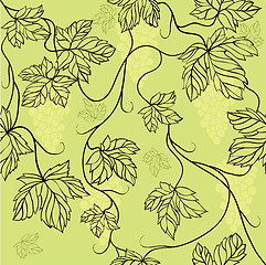 Image showing Seamless Wallpaper with floral ornament with leafs and grapes 