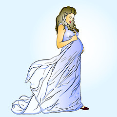 Image showing The beautiful pregnant woman in a long dress