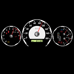 Image showing Car speedometer and dashboard at night. Vector illustration